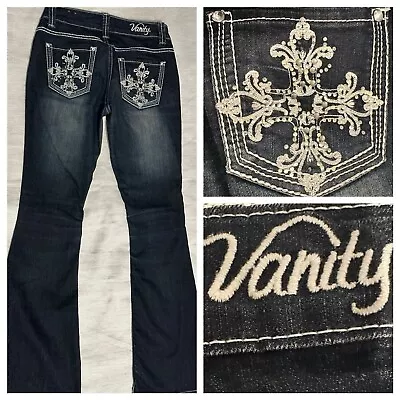 Vanity Premium Collection Women's Distressed Flared Jeans Size 27W/33L Blue • $12.59