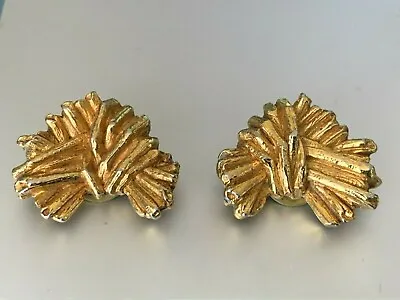 Elegant Vintage French Christian LACROIX Earrings - Gilt Metal Bundle Of Straw • $349.30
