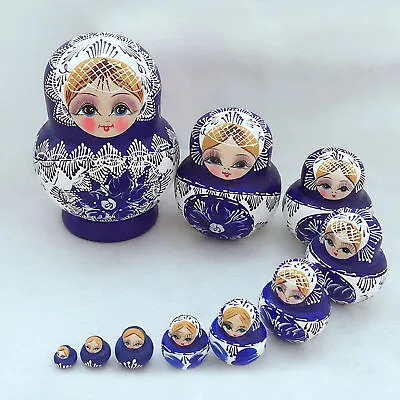 10Pcs/Set Russian Nesting Dolls Wooden Hand Painted Gift Babushka Matryoshka Toy • £16.99
