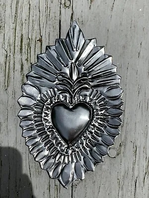 Heart Milagro Mexican Handmade Unpainted Tin Ornament 6x4 3 For$23 M35 • $8.99