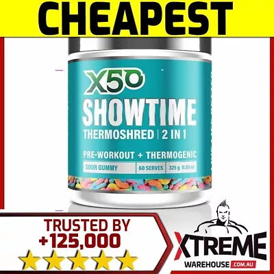 X50 Showtime 2in1 60srv //thermoshred Pre Workout Fat Burner Green Tea Oxy Shred • $59.50