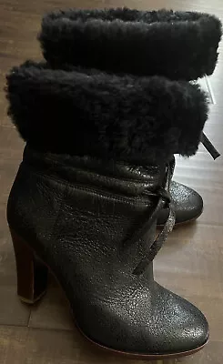 TILA MARCH Paris Women’s LEATHER Textured Boots Faux Fur Booties Sz 8 / 39 • $35.06