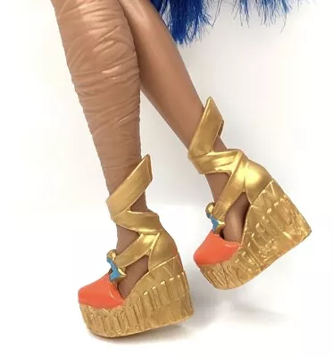 Monster High G3 Cleo De Nile Day Out Gold Wedge Platform Lace Up Sandal Shoes • $8.99