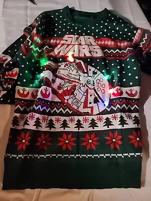 Vintage Star Wars Millennium Falcon Light Up Christmas Ugly Sweater Size Sm • $15.99