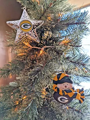 Lot Of 2 Different Green Bay Packers Christmas Ornaments - Silver Star & Snowman • $9.99