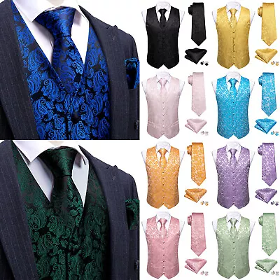 Wedding Formal Party Silk Mens Waistcoats Paisley Floral Adjustable Vest Gilet • $25.99