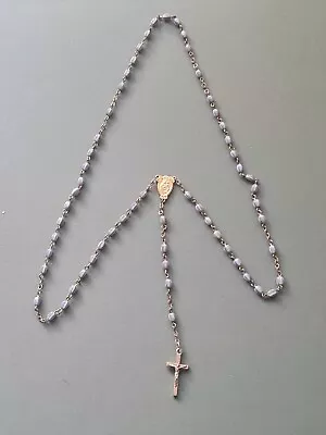 Iridescent Grey Glass + Metal Crucifix Rosary #94 • £1.95