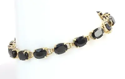 $389 • Buy + Vintage 10k Yellow Gold 9ctw Dark Blue Sapphire Ladies Tennis Bracelet Size 7