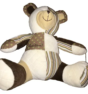 Eddie Bauer Patchwork Teddy Bear 10  Plush Stripes Brown Beige  Tan Stuffed • $11.69