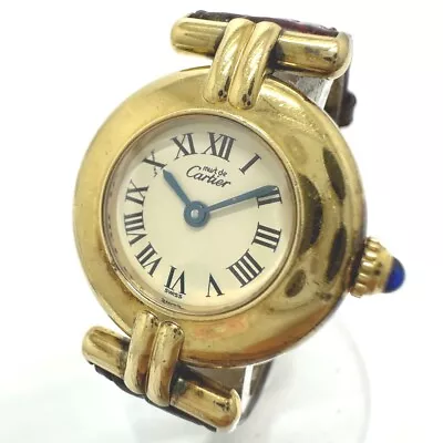 CARTIER Must Collize Vermeil Vintage Quartz Wristwatch SV925/Leather Gold/Brown • $1261.06