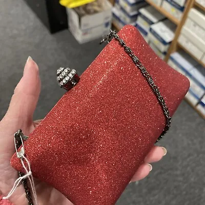 Vintage Sleek And Shiny Red Clutch W/Optional Small Handle And Crossbody Chain • $22