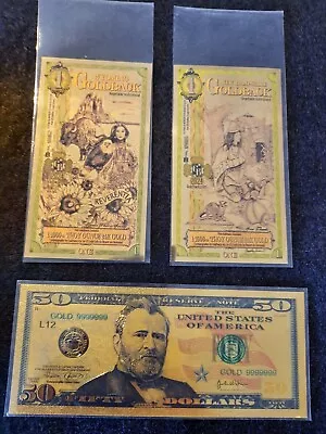 Bu 1 Wyoming And Bu 1 New Hampshire Goldbacks + One Old Style 50 24k Gold Note  • $8.51