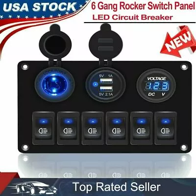 $27.99 • Buy Car Marine Boat 6 Gang Waterproof Circuit Blue LED Rocker Switch Panel Breaker