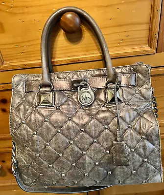 MICHAEL Michael Kors Gun Metal Studded Calf Leather Hamilton N/S Tote Bag • $27.99