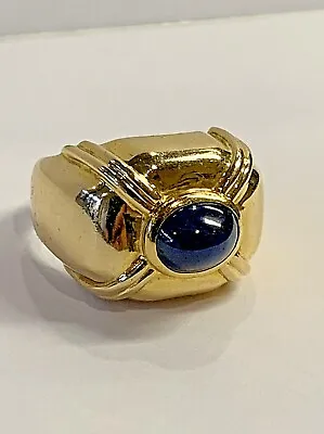 18k 750 Gold Blue Sapphire Cabochon Cocktail Ring - Solid 13.7 Grams - Size 5 • £1013.72