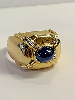 18k 750 Gold Blue Sapphire Cabochon Cocktail Ring - Solid 13.7 Grams - Size 5 • £1013.72