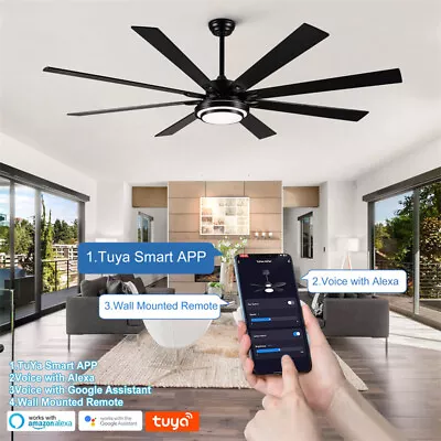 72  Modern Large Smart Ceiling Fan Matte Black W/LED Light & RC Indoor/Outdoor • $199.99