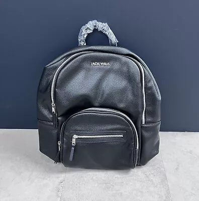 Jack Wills Black Faux Leather Backpack Womens Size Large New! • £30