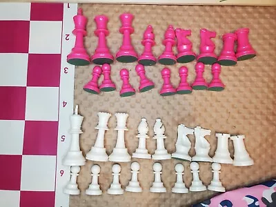 Travel Chess Set Pink Roll-Up Chess Board Vinyl Bag Complete Gift • $20.72
