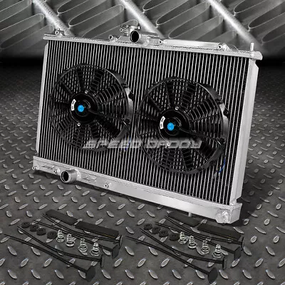 2-row Aluminum Radiator+2x 12 Fan Black For 03-08 Mitsubishi Evo 7/8/9 Evolution • $122.88