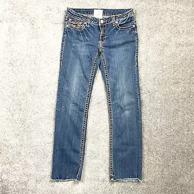 LA Idol Women’s Size 11 Light Wash Denim Straight Leg Jeans Distressed Hem • $24.95