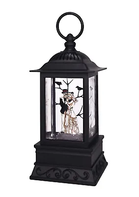 10.5 H Skelton Bride & Groom  Lighted Glitter Water Globe Lantern B/O 73521 • $32.95