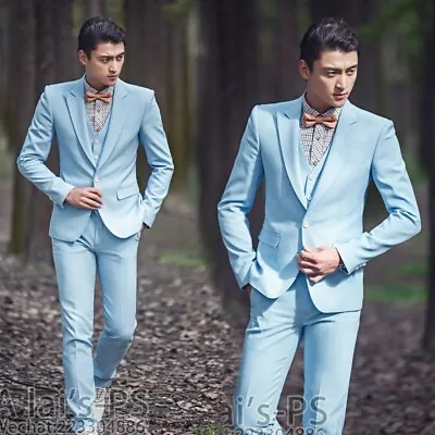 $101.94 • Buy Korean Mens 3 Pcs Suit Wedding Dress Business Slim Fit Groom One Buttons Blazers
