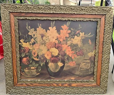Vintage Antique Handmade Framed Flowers Bouquett Oil Painting Over 100 Years Old • $139