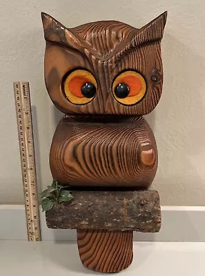 Huge Wooden Owl Wall Hanging Vintage Folk Art Mid Century 16” Handcrafted • $28