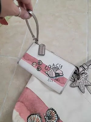 Retired Coach #f19273 Seashell Beach Canvas Tote & Matching Clutch • $150