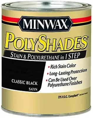 Minwax Polyshades - Stain & Polyurethane In 1 Step 1/2 Pint Classic Black Satin • $12.61