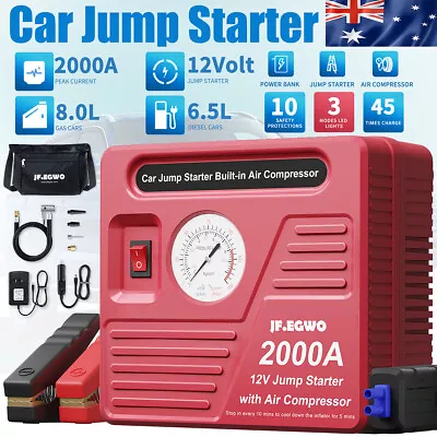 JF.EGWO Portable 2000Amp Peak Car Jump Starter Battery 150PSI Air Compressor • $108.69