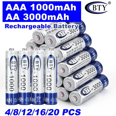 3000mAh AA/1000mAh AAA Rechargeable Battery NI-MH 1.2V Recharge Batteries 4-20x • $5.89