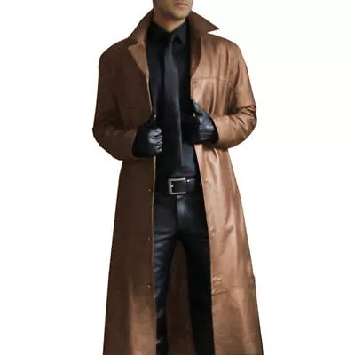 Men's Long Leather Trench Coat Genuine Lambskin Leather Outerwear Jacket Coat • $169.99