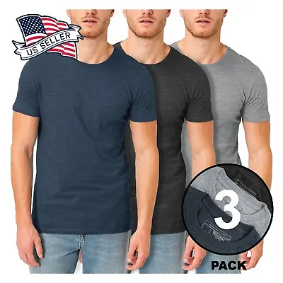 Mens 3-Pack Premium Cotton Crew Neck Short Sleeve Tri Blend Fabric T Shirt • $17.99