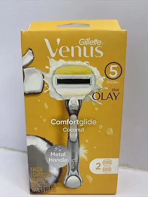 Gillette Venus Olay Comfortglide Coconut Metal Handle 5 Blades 2 Cartridges • $11