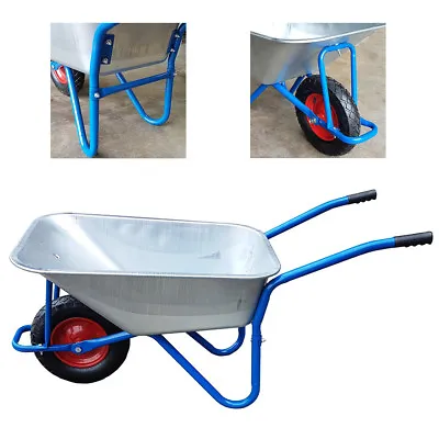 100L Large Wheelbarrow Home Garden Cart Galvanised With Pneumatic Tyre UKED • £58.99