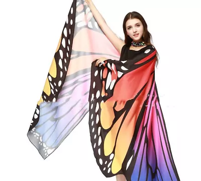 X2 Lady Butterfly Wings Shawl Halloween Fairy Special Costume Dress Monarch Cape • $30.96