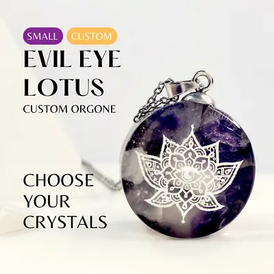 $28 • Buy Evil Eye Necklace Lotus Orgonite Pendant Protection EMF Shield Yoga Charm