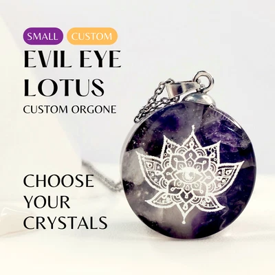 $28 • Buy Evil Eye Necklace Lotus Orgonite Pendant Protection EMF Shield Yoga Charm