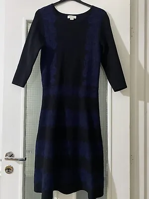 £6.50 • Buy MONSOON Joanna Jacquard Jumper Dress Size 10 Black & Blue Fit And Flare VGC