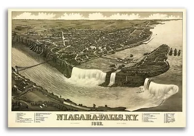 Niagara Falls New York 1882 Historic Panoramic Town Map - 24x36 • $25.95