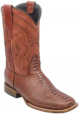 Men Ostrich Leg Leather Handcrafted Western Wide Square Toe Shedron Cowboy Boots • $79