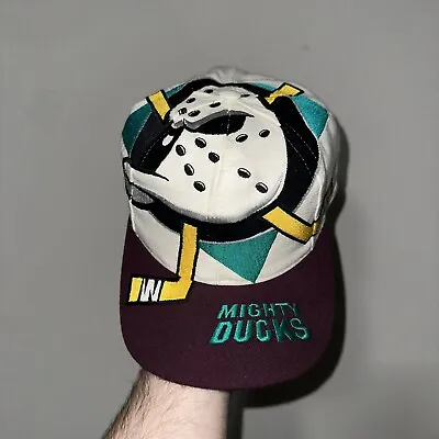 VTG 1990s Official NHL Anaheim Mighty Ducks Snapback Hat BIG Logo By The Game • $524.99