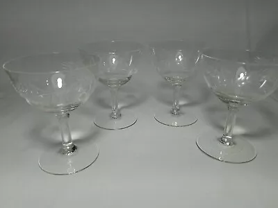 Cut To Clear Etched Wheat Glass Cordial Brandy Snifter Glasses Set Of 4 Vintage  • $9.96