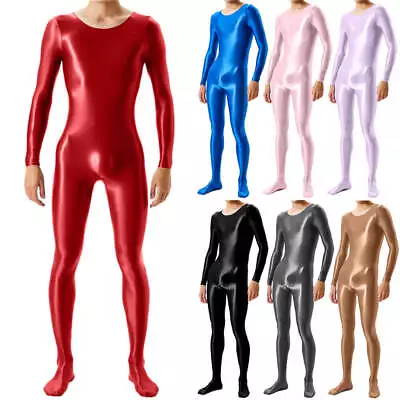 Men's Satin Shiny Bodystocking Glossy Elastic Jumpsuit Catsuit Wet Look Bodysuit • $20.89