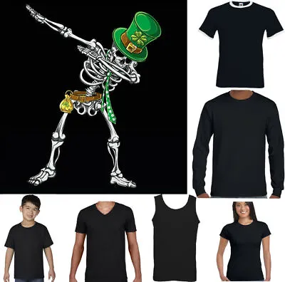 $13.55 • Buy ST PATRICKS DAY T-SHIRT Dabbing Skeleton Skull Paddys Irish Unisex Tee Top