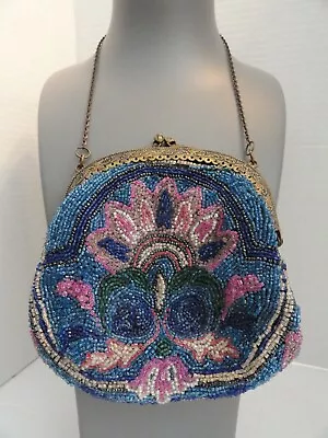 Antique Beaded Purse - Made In France - Hand Sewn Beading - Gorgeous Hardware! • $79