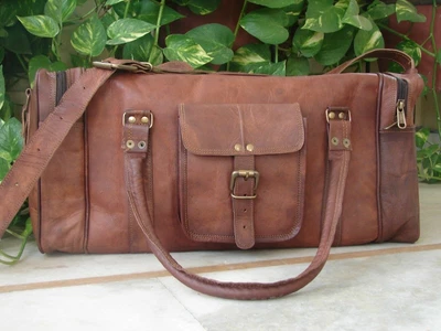 $59.99 • Buy Vintage Retro Men Genuine Leather Travel Duffle Weekend Bag Lightweight Luggage