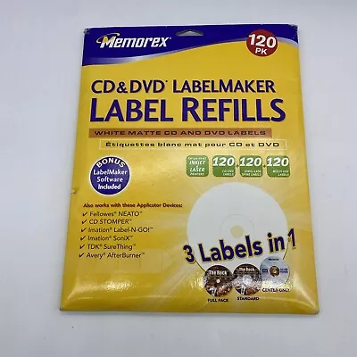 Memorex 120 PK CD/DVD Label Refills White Matte 034707004245 • $19.99